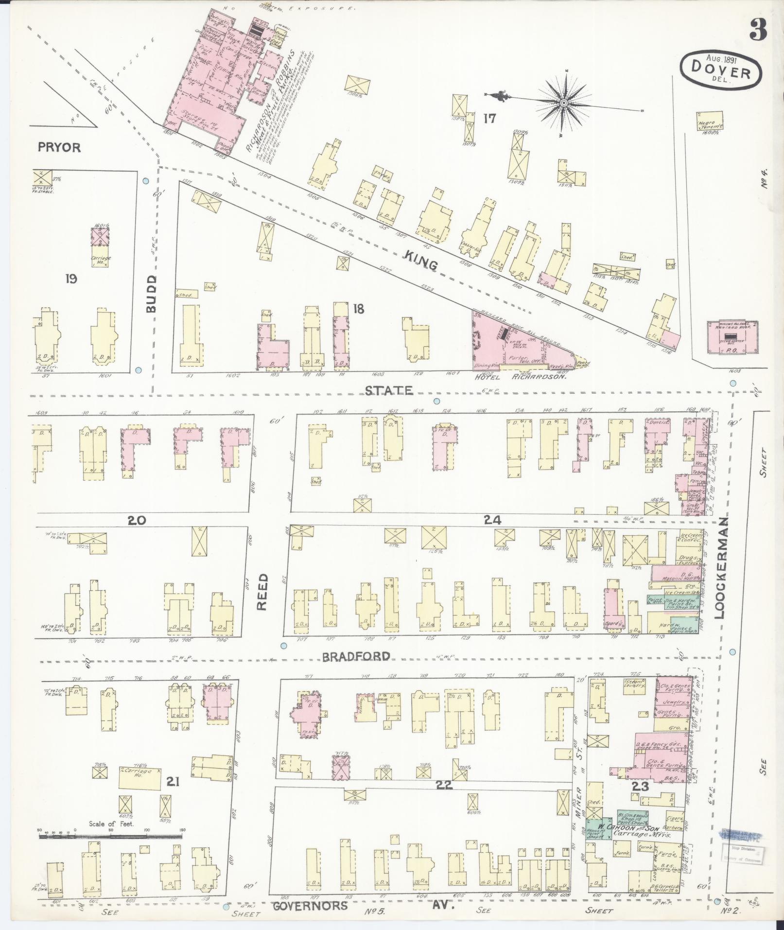 Sanborn Fire Insurance Map from Dover, Kent County, Delaware (1891), Sheet #0003 - Complete Map Set gallery image, historic Sanborn map, vintage wall art, Delaware Delaware