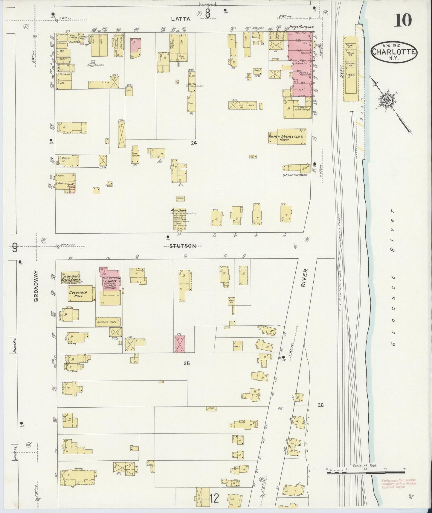 Sanborn Fire Insurance Map from Charlotte, Monroe County, New York (1912), Sheet #0010 - Complete Map Set gallery image, historic Sanborn map, vintage wall art, New York New York