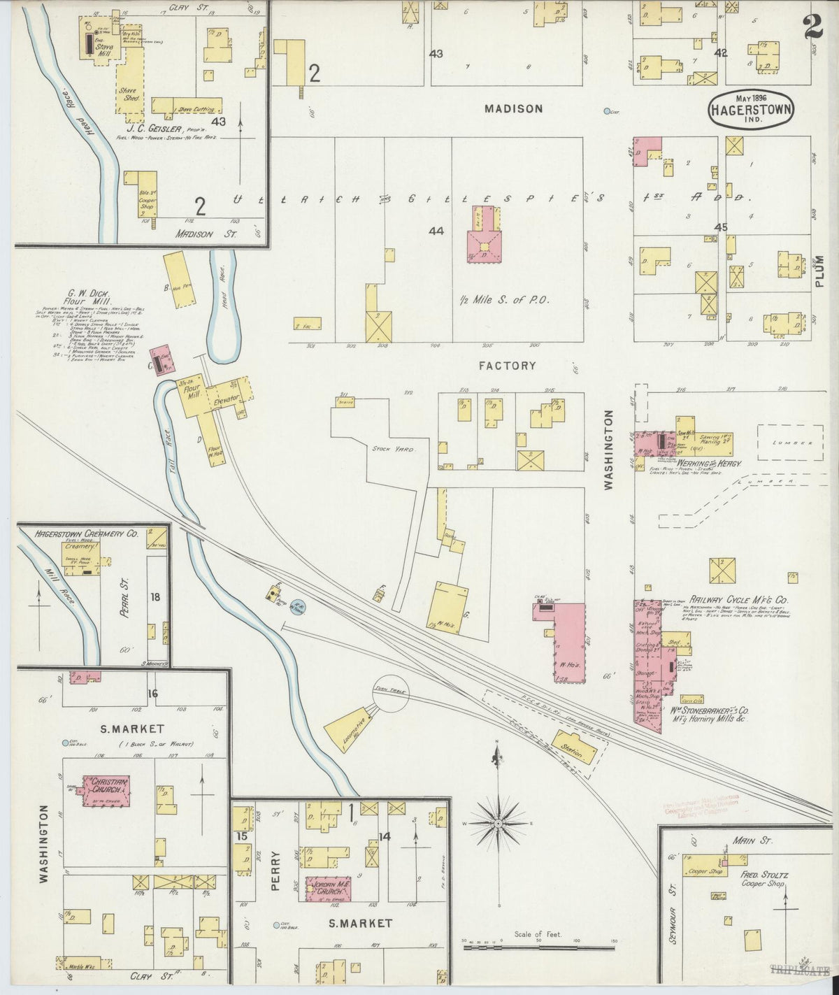 Sanborn Fire Insurance Map from Hagerstown, Wayne County, Indiana (1896), Sheet #0002 - Historic Sanborn Fire Insurance Map Print, vintage old map wall art, antique decor, genealogy gift, Indiana Indiana map