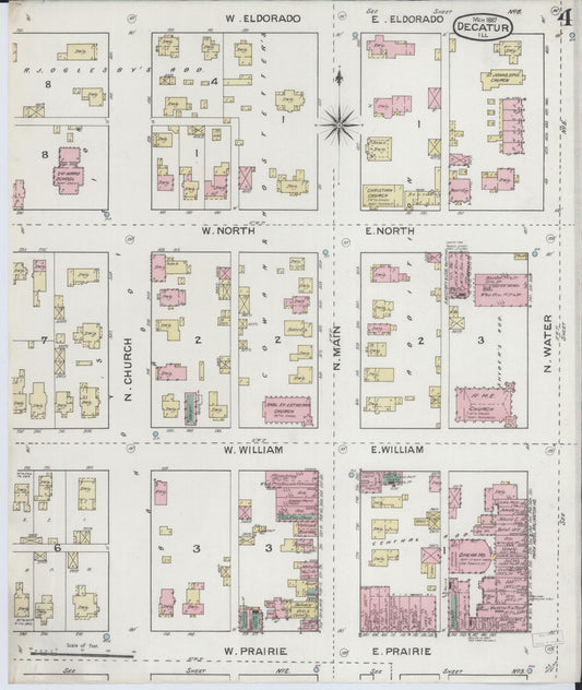 Sanborn Fire Insurance Map from Decatur, Macon County, Illinois (1887), Sheet #0004 - Historic Sanborn Fire Insurance Map Print, vintage old map wall art, antique decor, genealogy gift, Illinois Illinois map