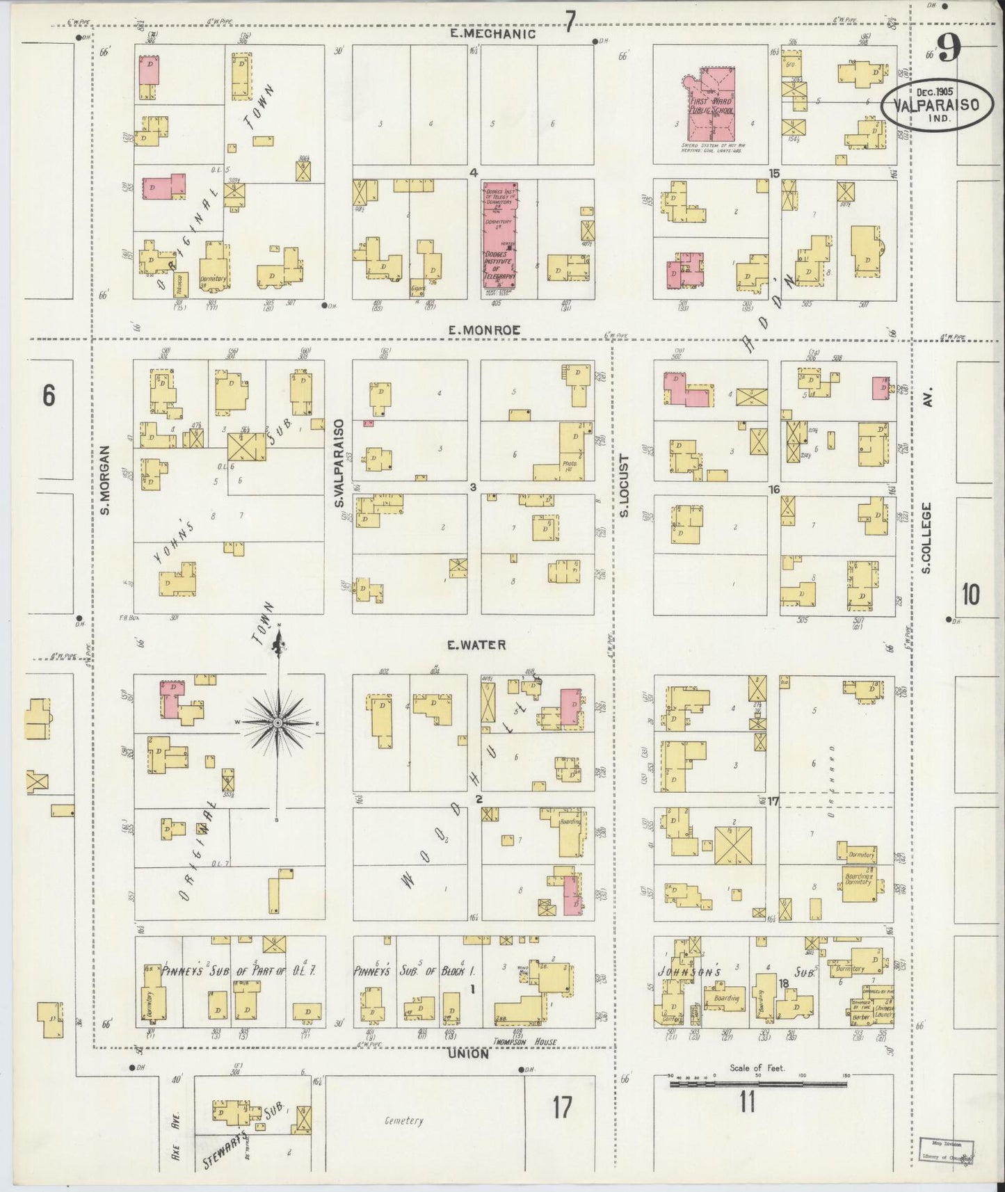 Sanborn Fire Insurance Map from Valparaiso, Porter County, Indiana (1905), Sheet #0009 - Historic Sanborn Fire Insurance Map Print, vintage old map wall art, antique decor, genealogy gift, Indiana Indiana map