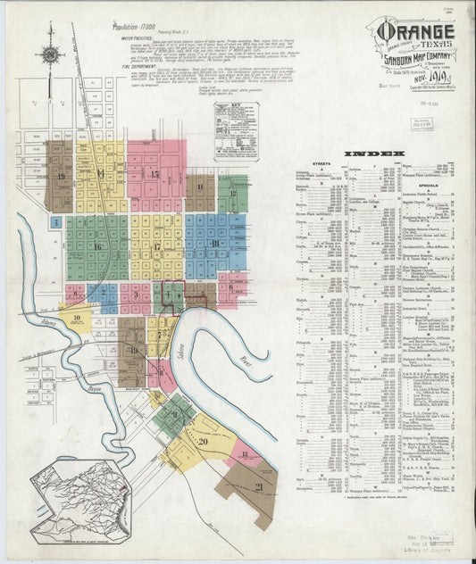 Sanborn Fire Insurance Map from Orange, Orange County, Texas (1919), Sheet #0001 - Complete Map Set gallery image, historic Sanborn map, vintage wall art, Texas Texas