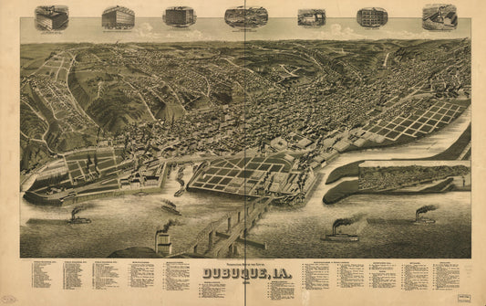 Perspective map of the city of Dubuque, Ia. 1889. (1889) – Historic Bird’s-Eye View Panorama Print