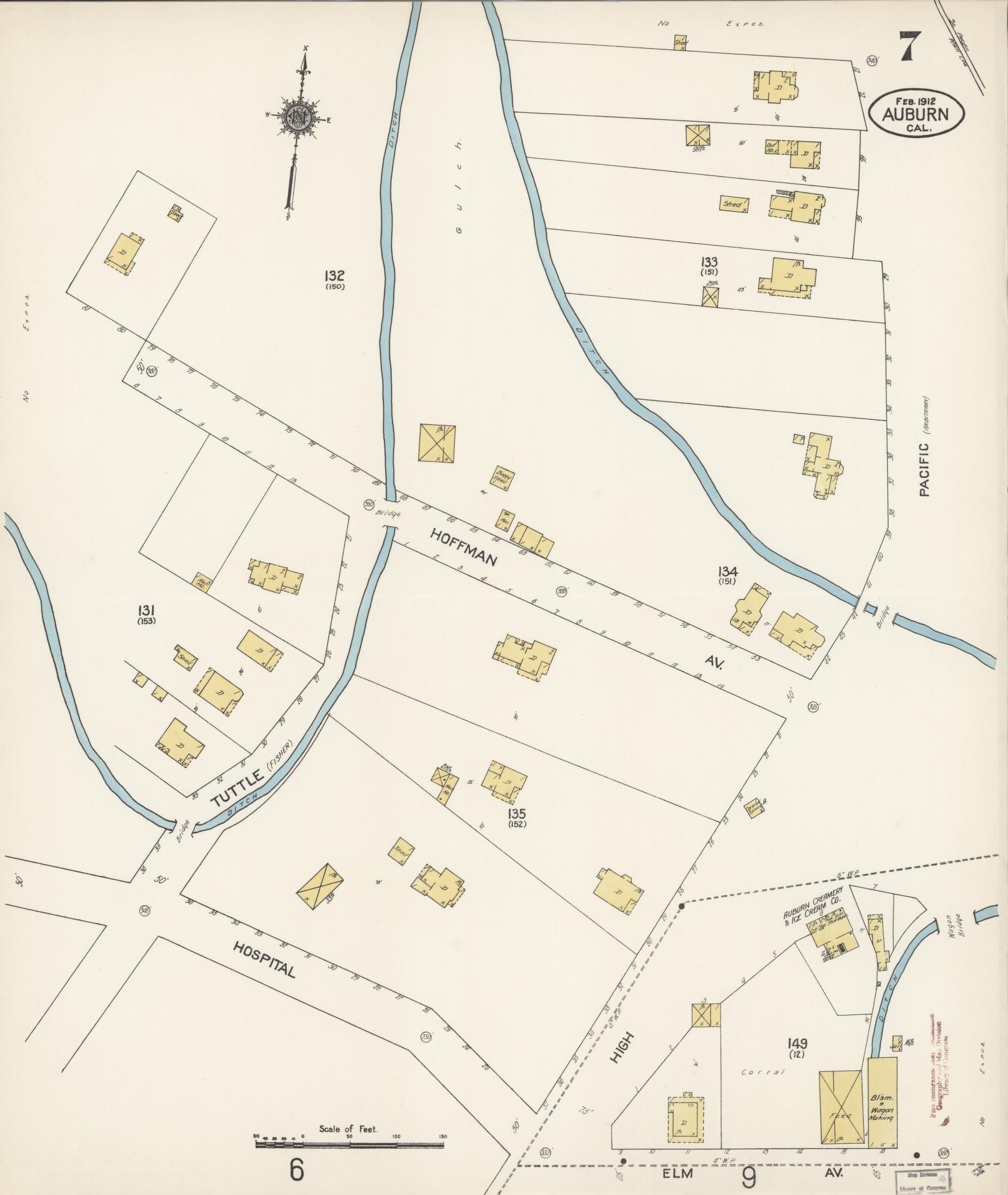 Sanborn Fire Insurance Map from Auburn, Placer County, California (1912), Sheet #0007 - Historic Sanborn Fire Insurance Map Print, vintage old map wall art, antique decor, genealogy gift, California California map
