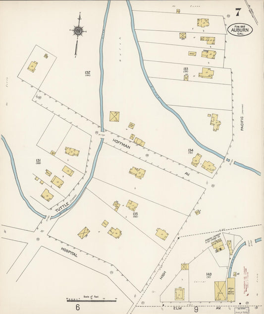 Sanborn Fire Insurance Map from Auburn, Placer County, California (1912), Sheet #0007 - Historic Sanborn Fire Insurance Map Print, vintage old map wall art, antique decor, genealogy gift, California California map