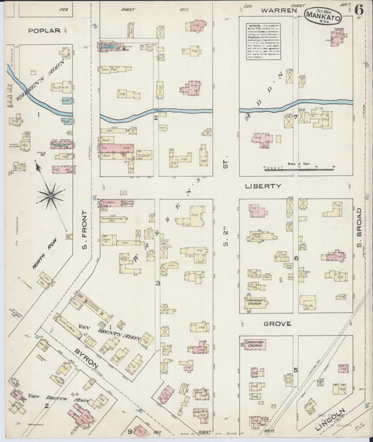 Sanborn Fire Insurance Map from Mankato, Blue Earth County, Minnesota (1884), Sheet #0006 - Historic Sanborn Fire Insurance Map Print, vintage old map wall art, antique decor, genealogy gift, Minnesota Minnesota map