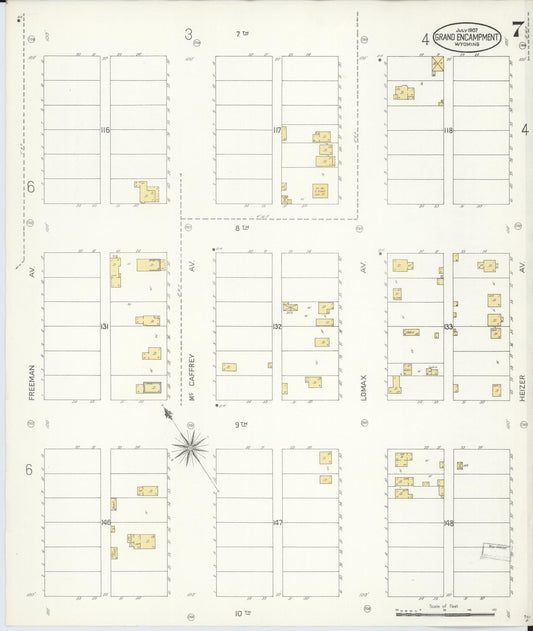 Sanborn Fire Insurance Map from Grand Encampment, Carbon County, Wyoming (1907), Sheet #0007 - Historic Sanborn Fire Insurance Map Print, vintage old map wall art, antique decor, genealogy gift, Wyoming Wyoming map