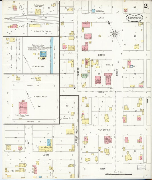 Sanborn Fire Insurance Map from Keosauqua, Van Buren County, Iowa (1898), Sheet #0002 - Historic Sanborn Fire Insurance Map Print, vintage old map wall art