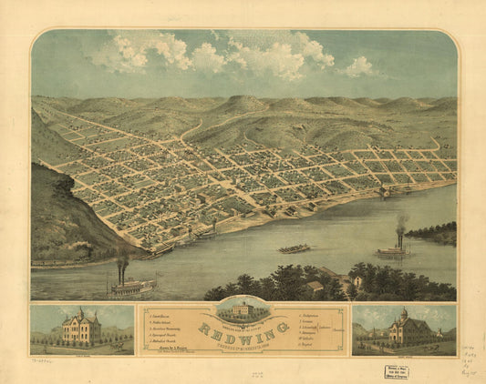 Bird's eye view of the city of Redwing, Coodhue [sic] Co., Minnesota 1868. (1868) – Historic Bird’s-Eye View Panorama Print