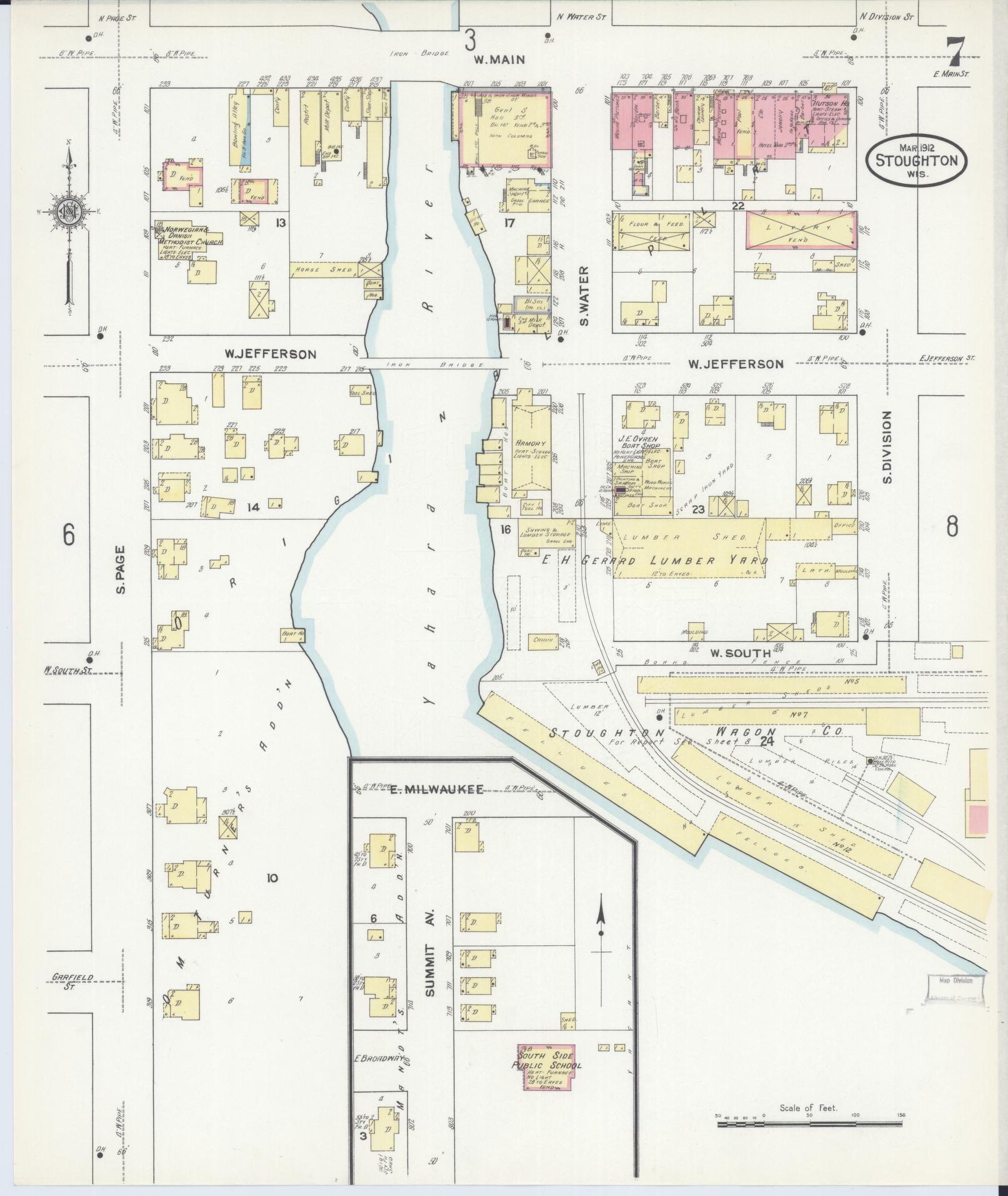 Sanborn Fire Insurance Map from Stoughton, Dane County, Wisconsin (1912), Sheet #0007 - Complete Map Set gallery image, historic Sanborn map, vintage wall art, Wisconsin Wisconsin