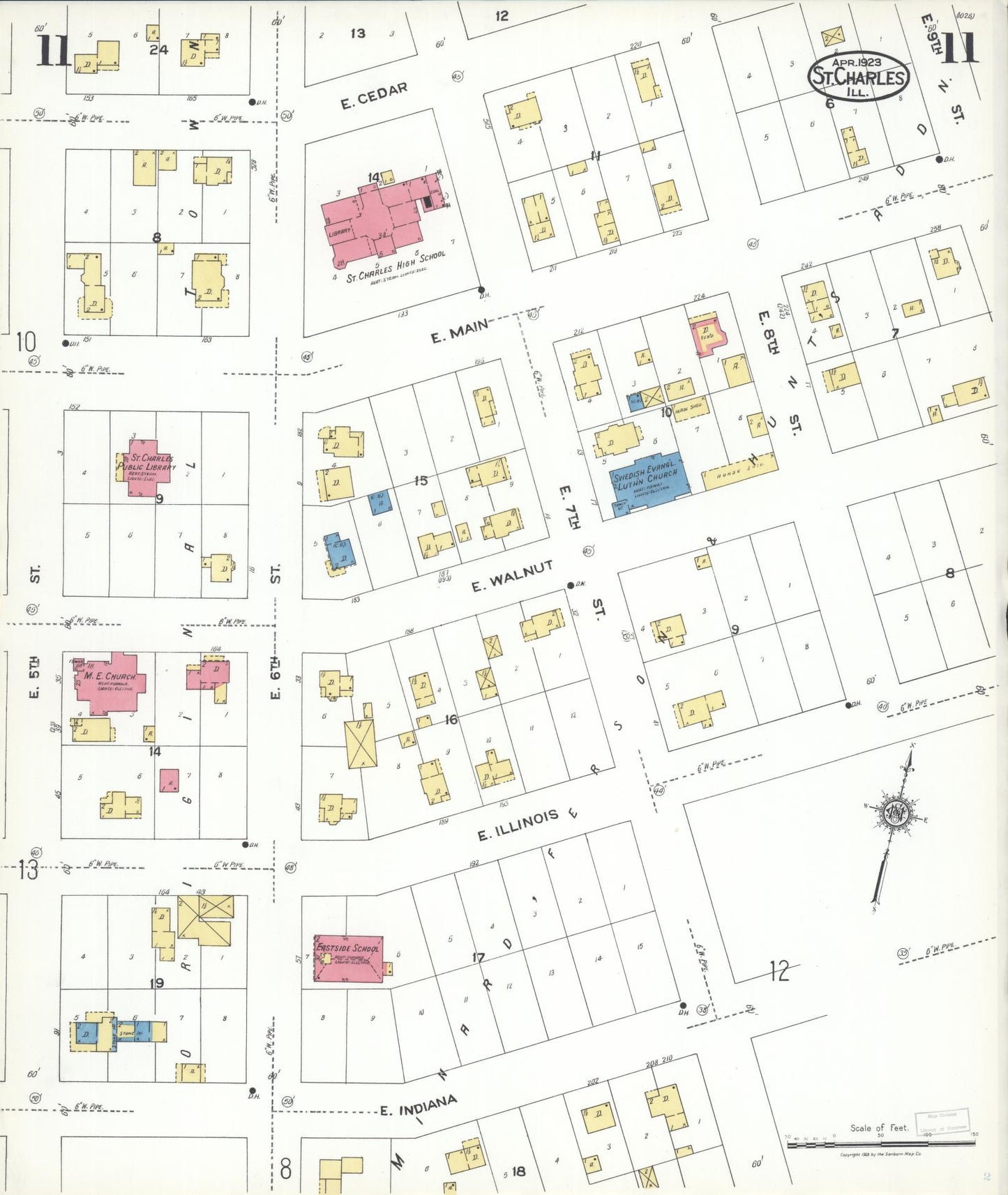 Sanborn Fire Insurance Map from Saint Charles, Kane County, Illinois (1923), Sheet #0011 - Complete Map Set gallery image, historic Sanborn map, vintage wall art, Illinois Illinois