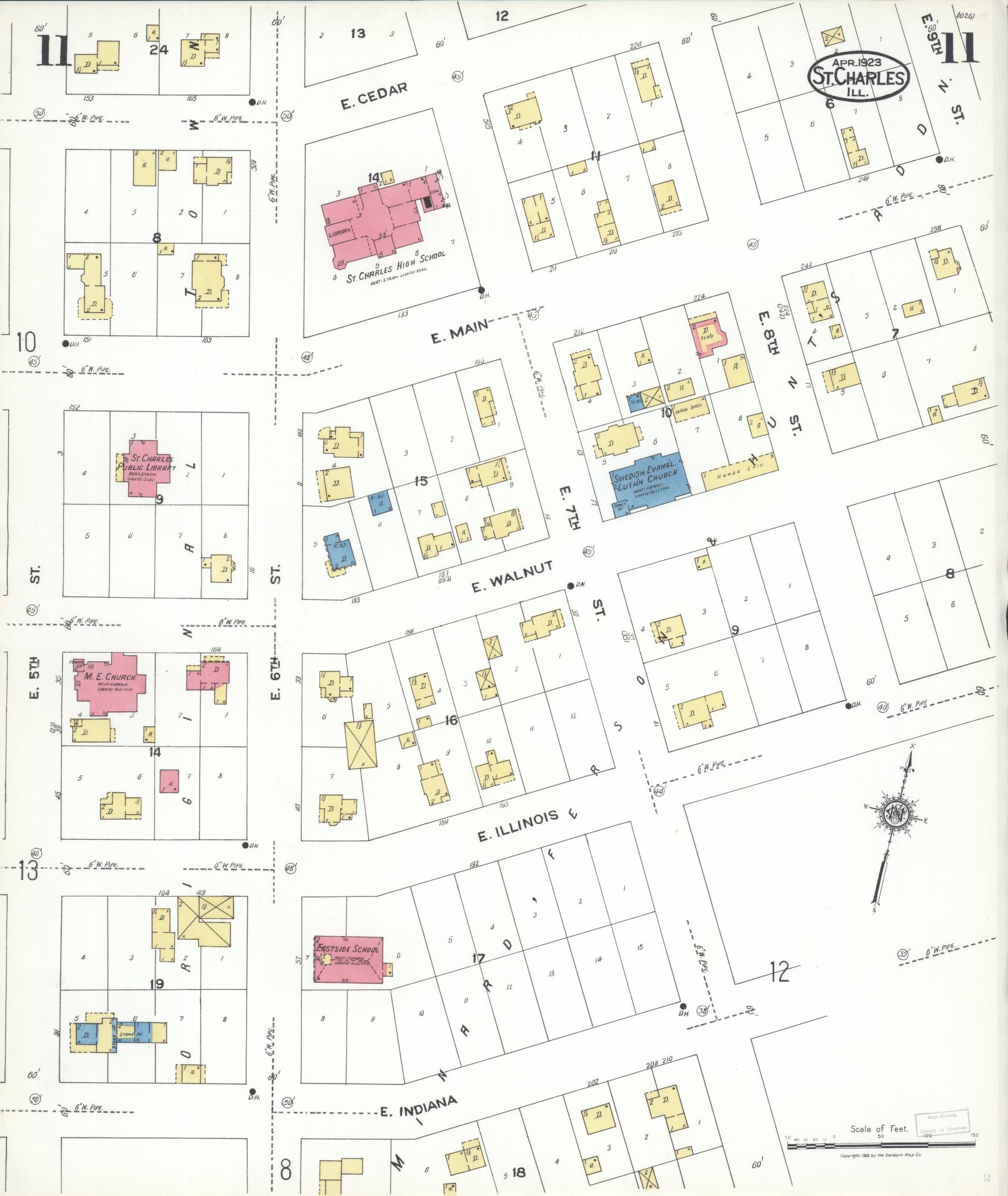 Sanborn Fire Insurance Map from Saint Charles, Kane County, Illinois (1923), Sheet #0011 - Complete Map Set gallery image, historic Sanborn map, vintage wall art, Illinois Illinois