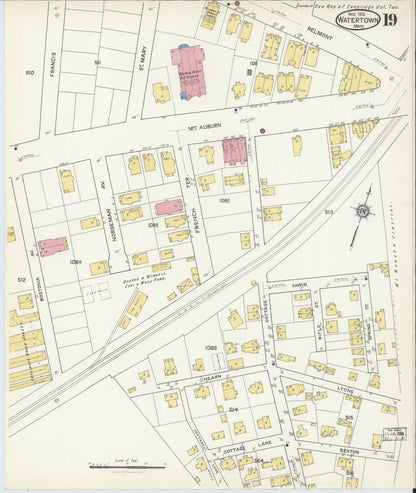 Sanborn Fire Insurance Map from Watertown, Middlesex County, Massachusetts (1916), Sheet #0019 - Historic Sanborn Fire Insurance Map Print, vintage old map wall art, antique decor, genealogy gift, Massachusetts Massachusetts map