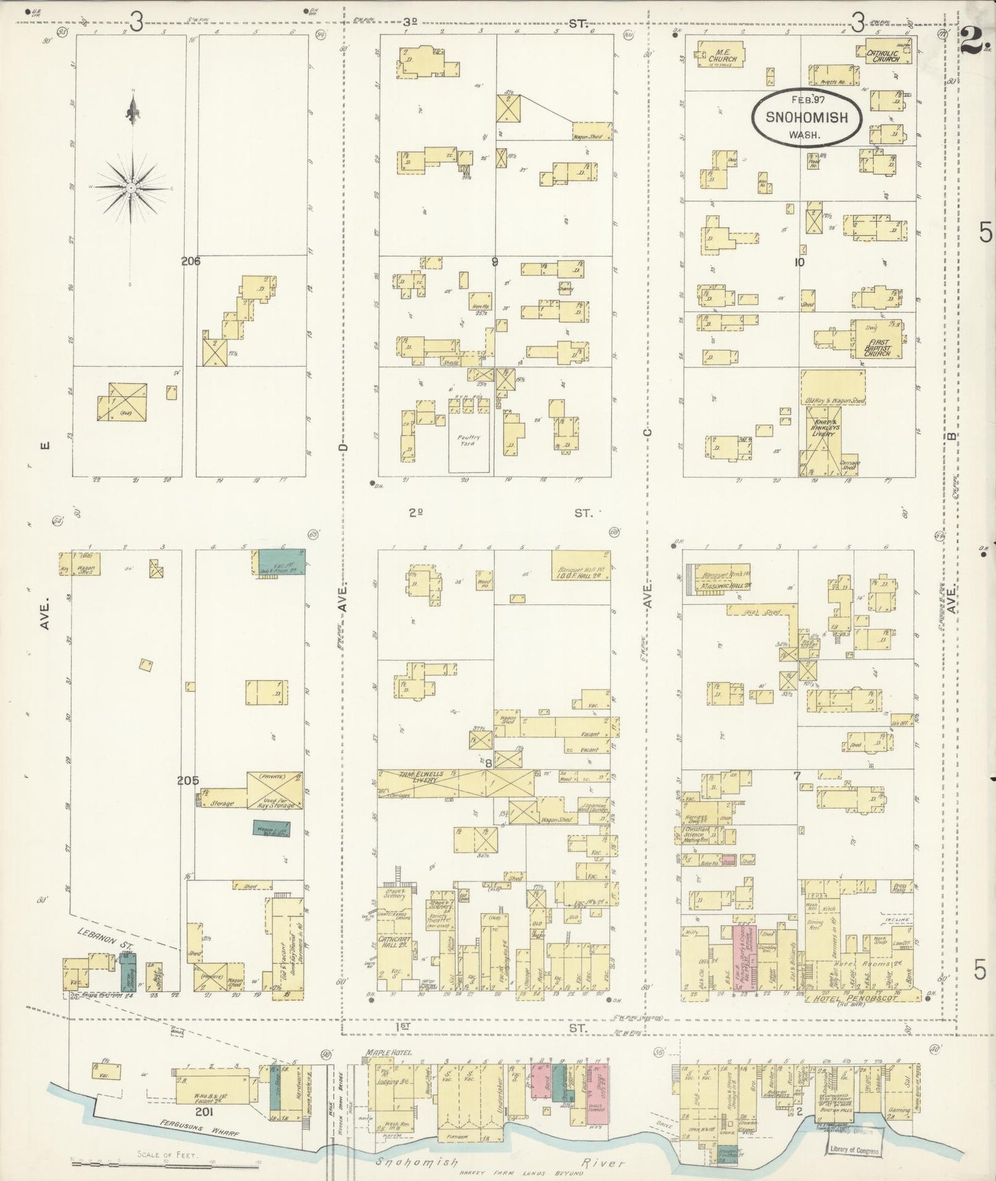 Sanborn Fire Insurance Map from Snohomish, Snohomish County, Washington (1897), Sheet #0002 - Complete Map Set gallery image, historic Sanborn map, vintage wall art, Washington Washington