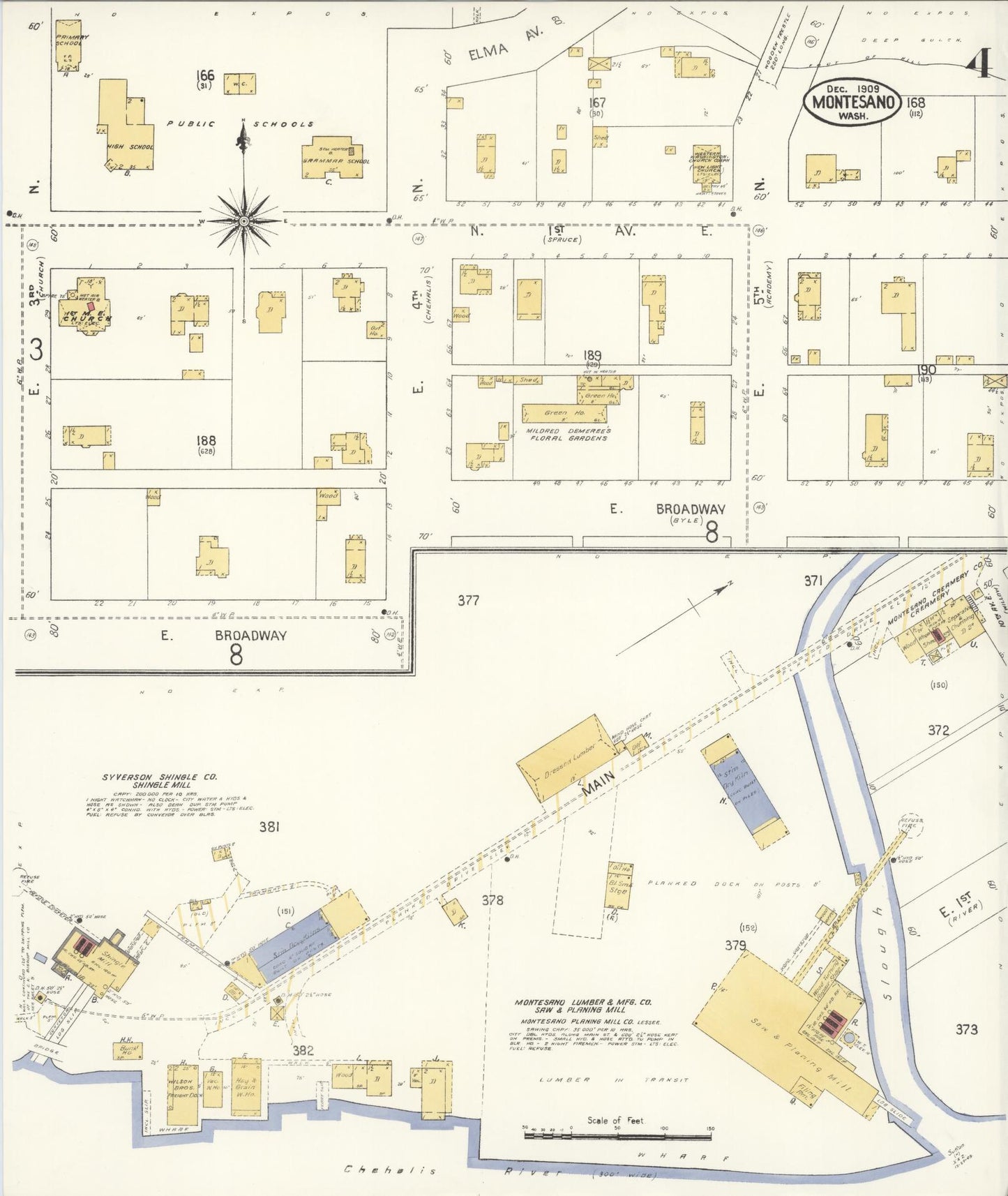 Sanborn Fire Insurance Map from Montesano, Grays Harbor County, Washington (1909), Sheet #0004 - Historic Sanborn Fire Insurance Map Print, vintage old map wall art, antique decor, genealogy gift, Washington Washington map