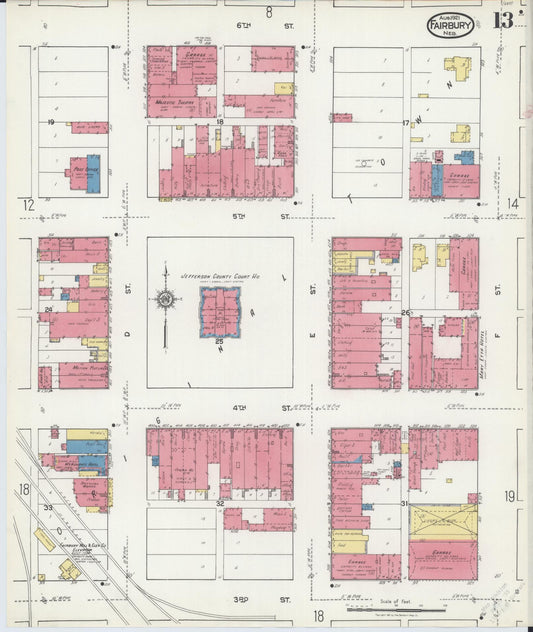Sanborn Fire Insurance Map from Fairbury, Jefferson County, Nebraska (1921), Sheet #0013 - Historic Sanborn Fire Insurance Map Print, vintage old map wall art, antique decor, genealogy gift, Nebraska Nebraska map