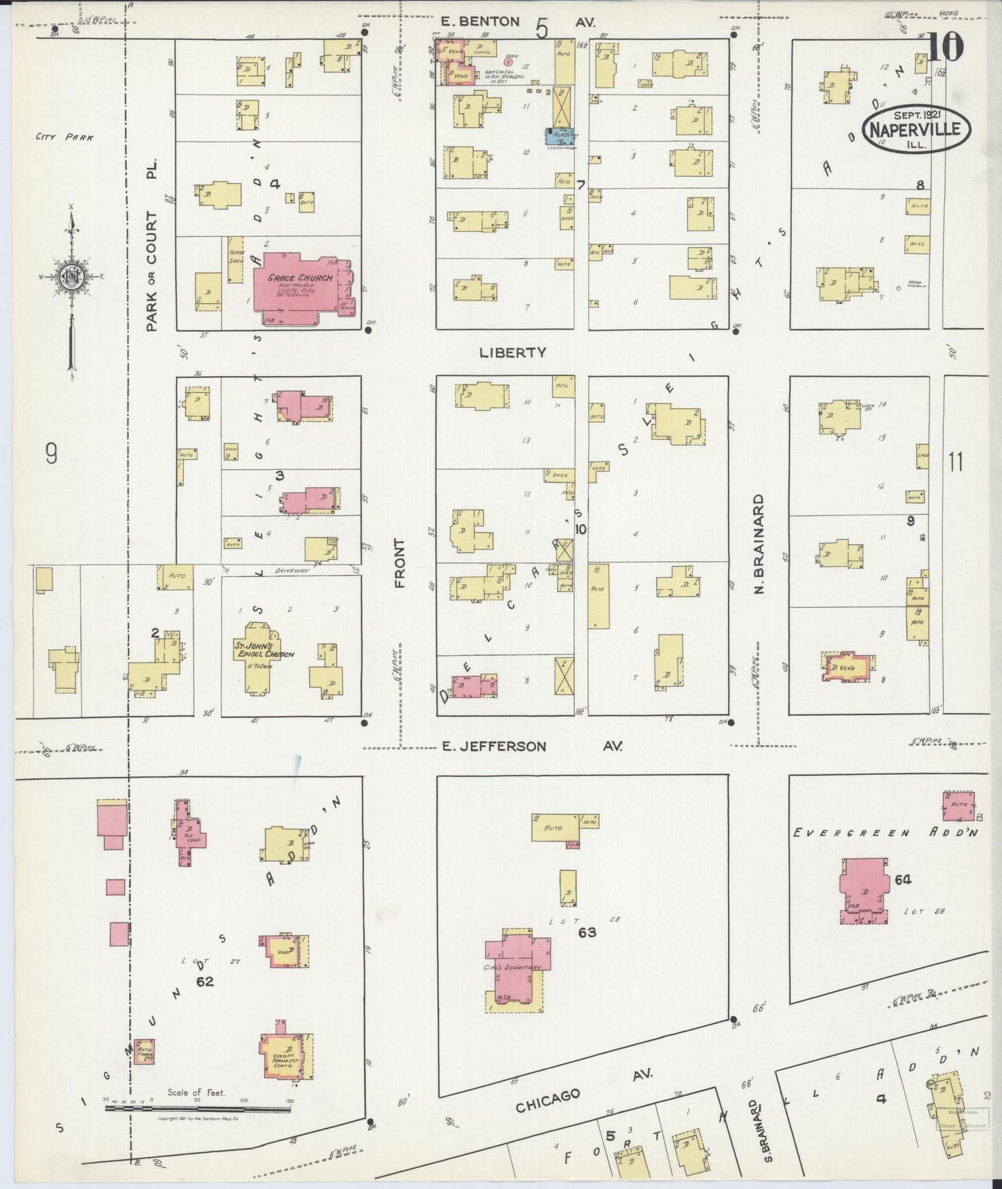 Sanborn Fire Insurance Map from Naperville, Du Page County, Illinois (1921), Sheet #0010 - Complete Map Set gallery image, historic Sanborn map, vintage wall art, Illinois Illinois