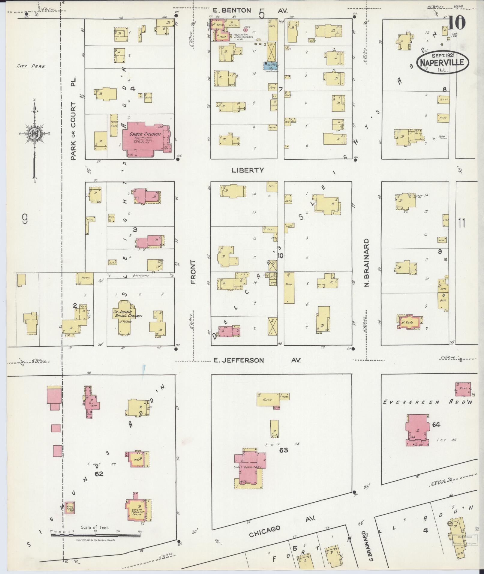 Sanborn Fire Insurance Map from Naperville, Du Page County, Illinois (1921), Sheet #0010 - Complete Map Set gallery image, historic Sanborn map, vintage wall art, Illinois Illinois