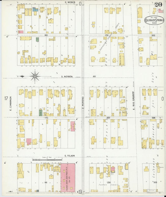Sanborn Fire Insurance Map from Colorado Springs, El Paso County, Colorado (1900), Sheet #0020 - Historic Sanborn Fire Insurance Map Print, vintage old map wall art, antique decor, genealogy gift, Colorado Colorado map