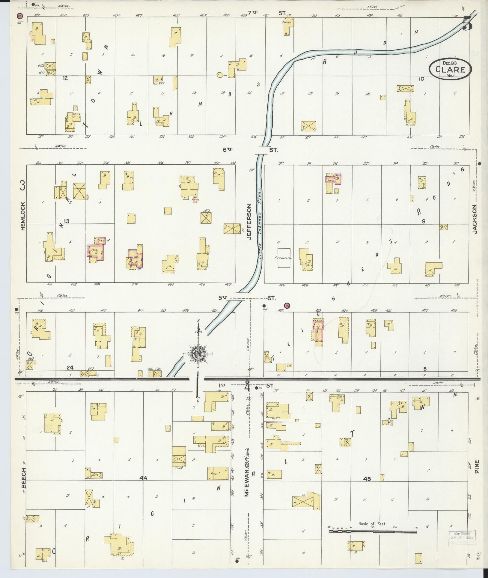 Sanborn Fire Insurance Map from Clare, Clare County, Michigan (1910), Sheet #0005 - Complete Map Set gallery image, historic Sanborn map, vintage wall art, Michigan Michigan
