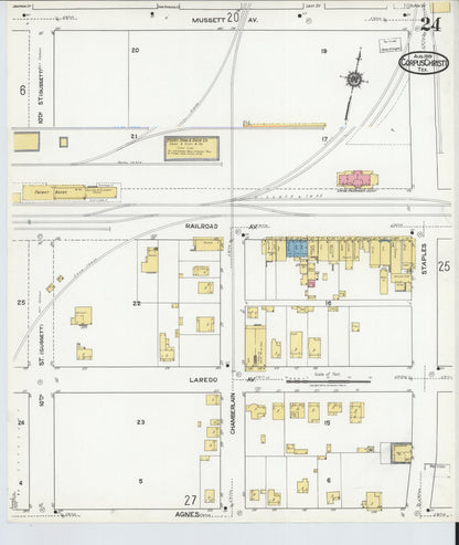 Sanborn Fire Insurance Map from Corpus Christi, Nueces County, Texas (1919), Sheet #0024 - Complete Map Set gallery image, historic Sanborn map, vintage wall art, Texas Texas