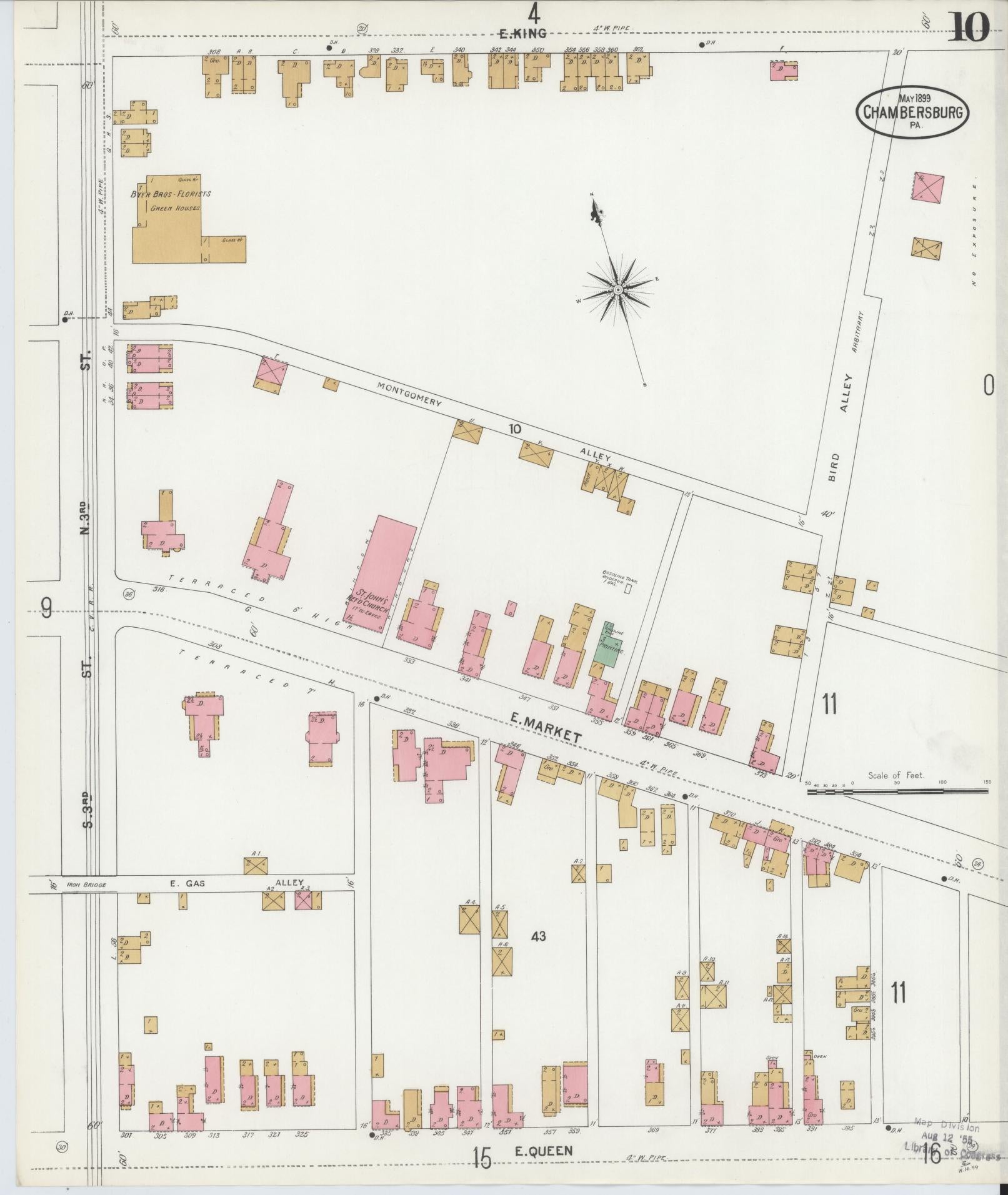 Sanborn Fire Insurance Map from Chambersburg, Franklin County, Pennsylvania (1899), Sheet #0010 - Historic Sanborn Fire Insurance Map Print, vintage old map wall art, antique decor, genealogy gift, Pennsylvania Pennsylvania map