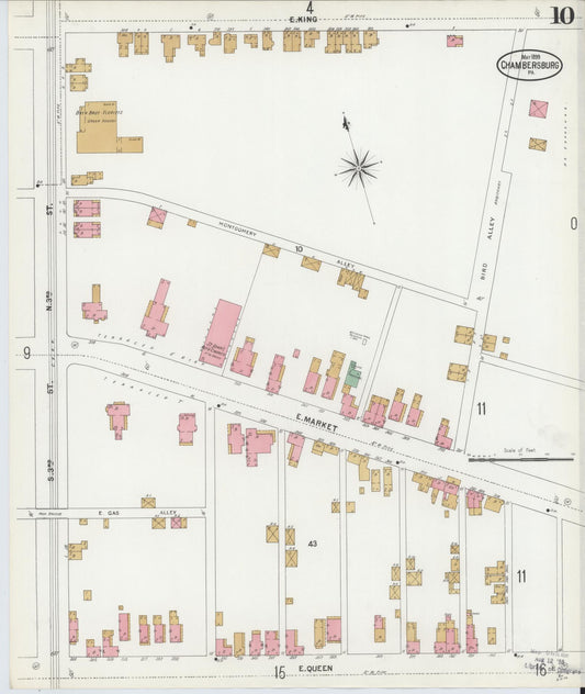 Sanborn Fire Insurance Map from Chambersburg, Franklin County, Pennsylvania (1899), Sheet #0010 - Historic Sanborn Fire Insurance Map Print, vintage old map wall art, antique decor, genealogy gift, Pennsylvania Pennsylvania map