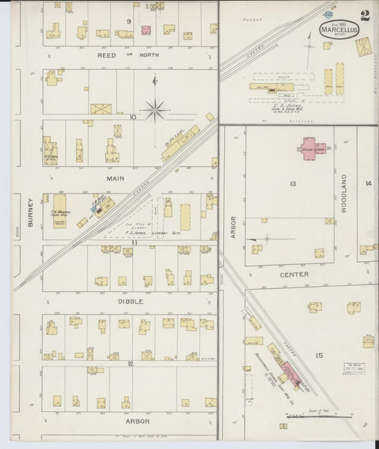 Sanborn Fire Insurance Map from Marcellus, Cass County, Michigan (1893), Sheet #0002 - Historic Sanborn Fire Insurance Map Print, vintage old map wall art, antique decor, genealogy gift, Michigan Michigan map