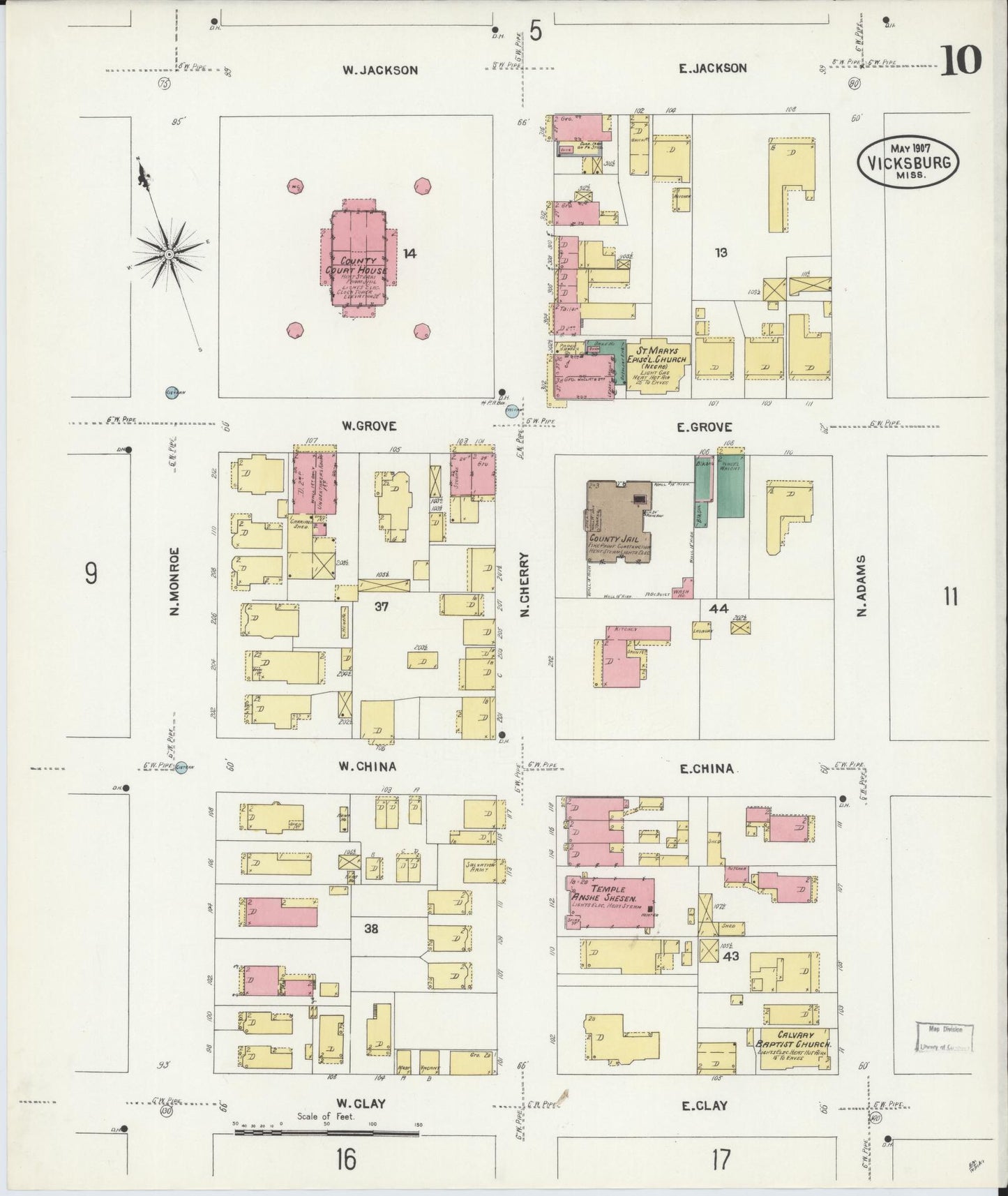 Sanborn Fire Insurance Map from Vicksburg, Warren County, Mississippi (1907), Sheet #0010 - Complete Map Set gallery image, historic Sanborn map, vintage wall art, Mississippi Mississippi