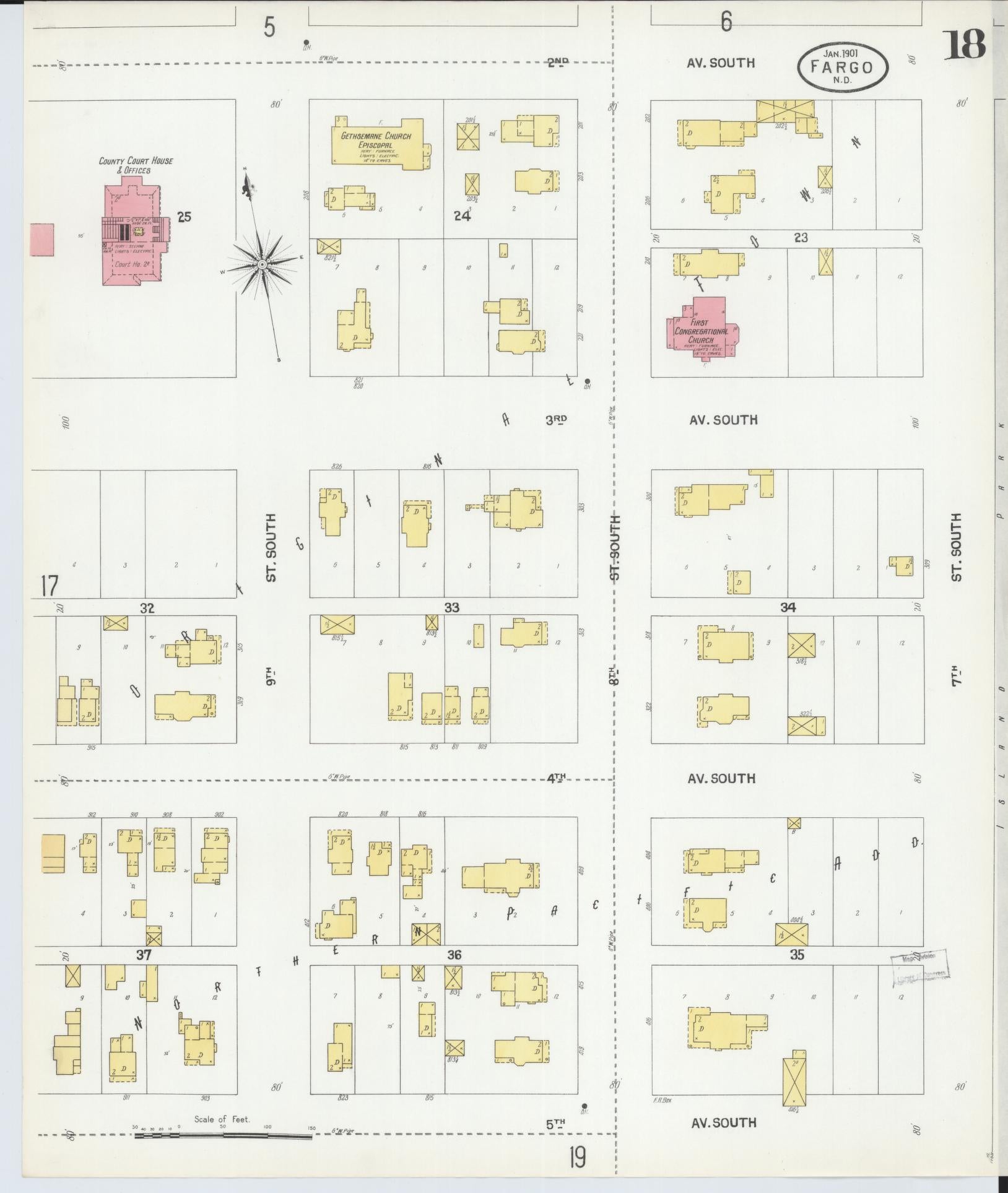 Sanborn Fire Insurance Map from Fargo, Cass County, North Dakota (1901), Sheet #0018 - Historic Sanborn Fire Insurance Map Print, vintage old map wall art, antique decor, genealogy gift, North Dakota North Dakota map