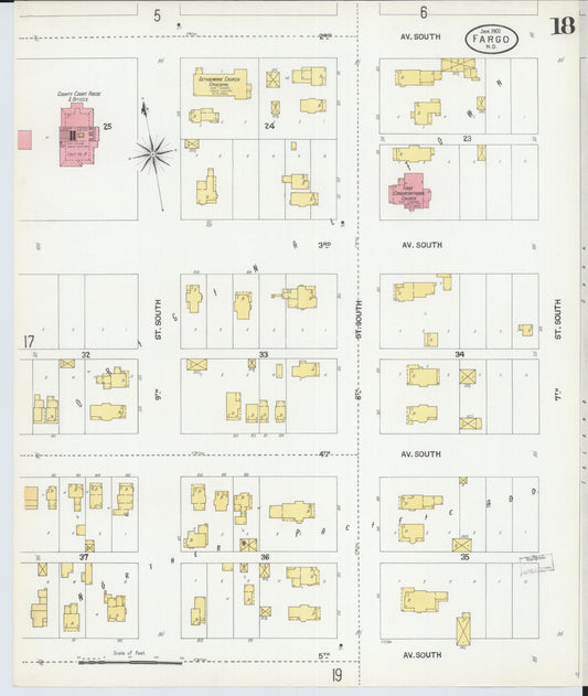 Sanborn Fire Insurance Map from Fargo, Cass County, North Dakota (1901), Sheet #0018 - Historic Sanborn Fire Insurance Map Print, vintage old map wall art, antique decor, genealogy gift, North Dakota North Dakota map