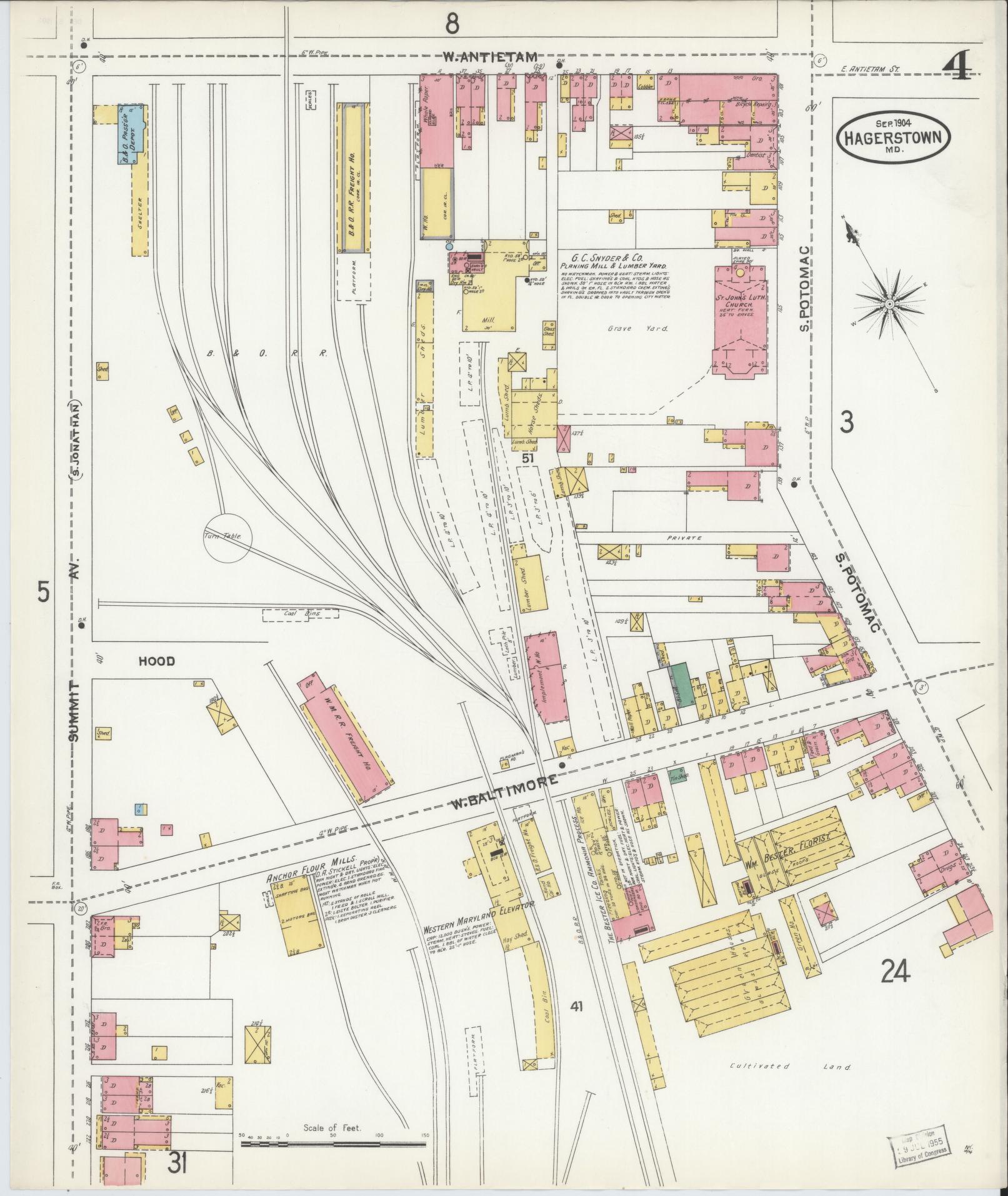 Washington, Maryland - 1904 - Sanborn Fire Insurance Map, Sheet #0004 - Historic Sanborn Fire Insurance Map Print, Washington Maryland 1904 0004 vintage old map wall art
