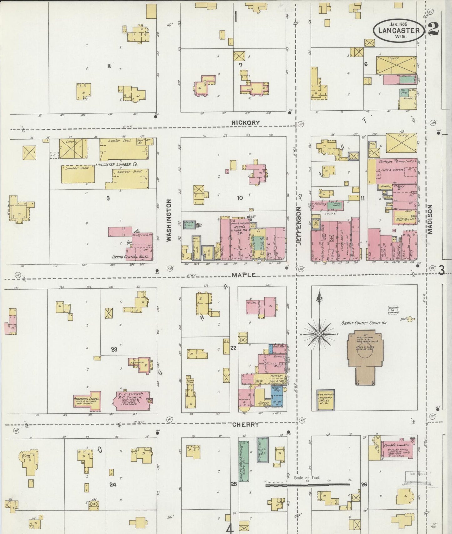 Sanborn Fire Insurance Map from Lancaster, Grant County, Wisconsin (1905), Sheet #0002 - Historic Sanborn Fire Insurance Map Print, vintage old map wall art, antique decor, genealogy gift, Wisconsin Wisconsin map