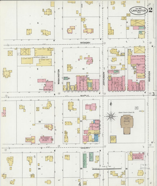 Sanborn Fire Insurance Map from Lancaster, Grant County, Wisconsin (1905), Sheet #0002 - Historic Sanborn Fire Insurance Map Print, vintage old map wall art, antique decor, genealogy gift, Wisconsin Wisconsin map