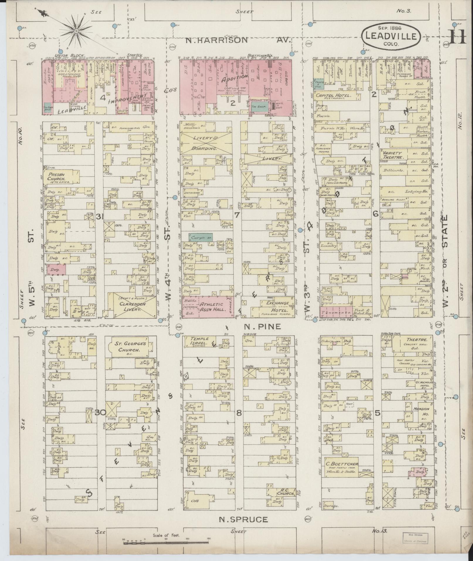 Sanborn Fire Insurance Map from Leadville, Lake County, Colorado (1886), Sheet #0011 - Historic Sanborn Fire Insurance Map Print, vintage old map wall art, antique decor, genealogy gift, Colorado Colorado map