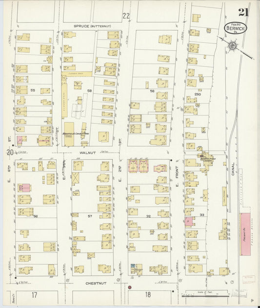 Sanborn Fire Insurance Map from Berwick, Columbia County, Pennsylvania (1913), Sheet #0021 - Historic Sanborn Fire Insurance Map Print, vintage old map wall art, antique decor, genealogy gift, Pennsylvania Pennsylvania map