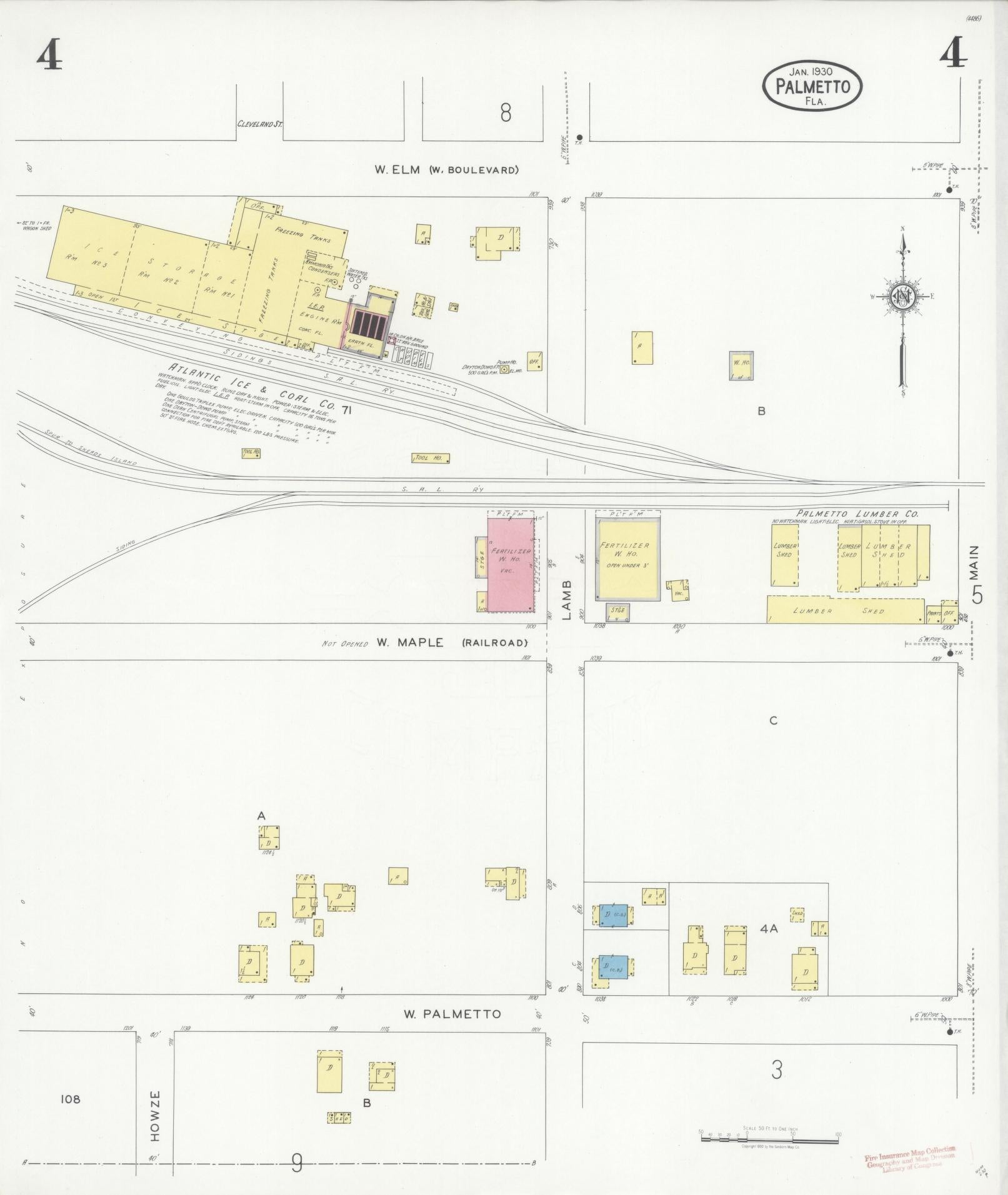 Sanborn Fire Insurance Map from Palmetto, Manatee County, Florida (1930), Sheet #0004 - Historic Sanborn Fire Insurance Map Print, vintage old map wall art, antique decor, genealogy gift, Florida Florida map