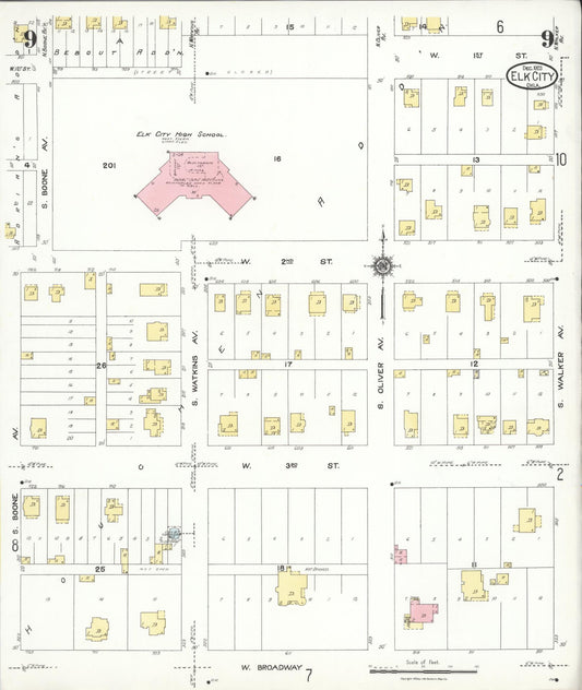 Sanborn Fire Insurance Map from Elk City, Beckham County, Oklahoma (1923), Sheet #0009 - Historic Sanborn Fire Insurance Map Print, vintage old map wall art, antique decor, genealogy gift, Oklahoma Oklahoma map