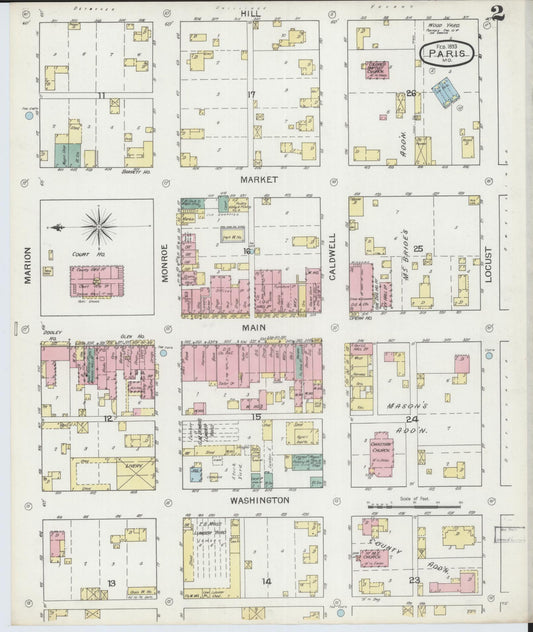 Sanborn Fire Insurance Map from Paris, Monroe County, Missouri (1893), Sheet #0002 - Historic Sanborn Fire Insurance Map Print, vintage old map wall art, antique decor, genealogy gift, Missouri Missouri map