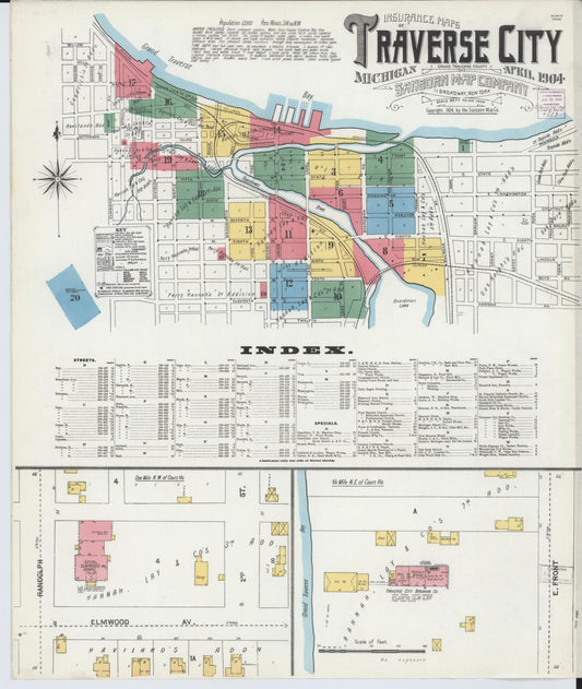 Sanborn Fire Insurance Map from Traverse City, Grand Traverse County, Michigan (1904), Sheet #0001 - Historic Sanborn Fire Insurance Map Print, vintage old map wall art, antique decor, genealogy gift, Michigan Michigan map