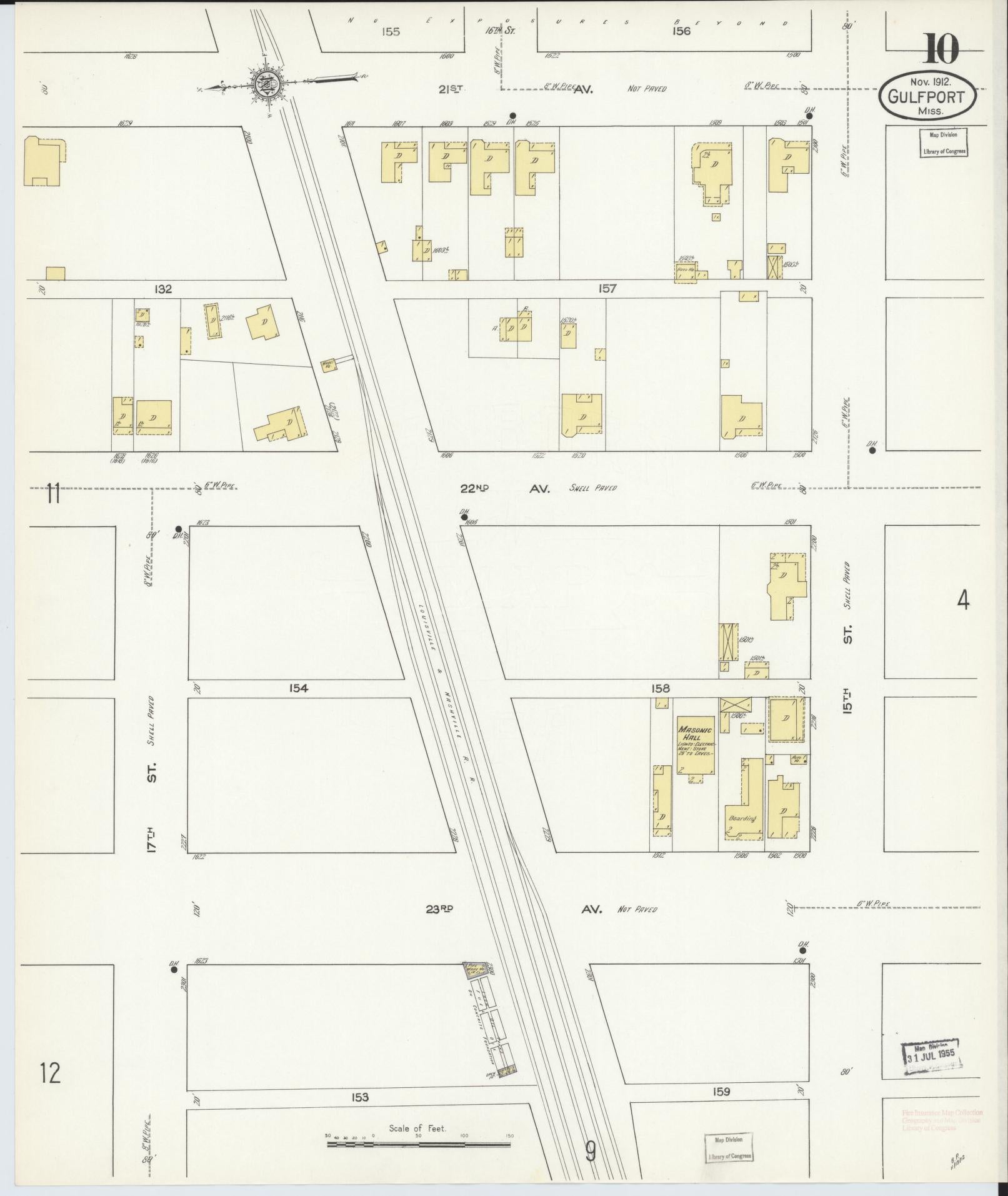 Sanborn Fire Insurance Map from Gulfport, Harrison County, Mississippi (1912), Sheet #0010 - Complete Map Set gallery image, historic Sanborn map, vintage wall art, Mississippi Mississippi