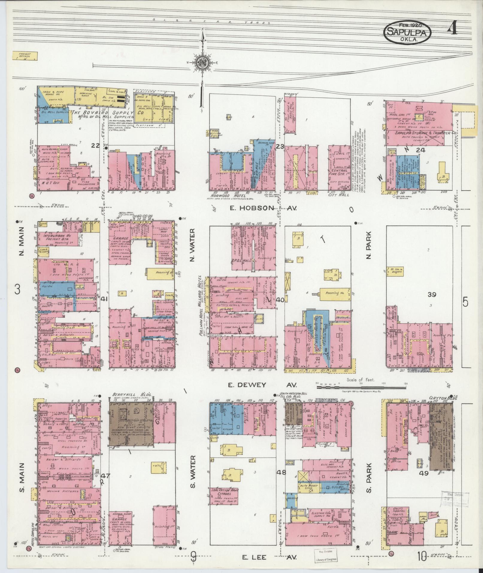 Sanborn Fire Insurance Map from Sapulpa, Creek County, Oklahoma (1920), Sheet #0004 - Complete Map Set gallery image, historic Sanborn map, vintage wall art, Oklahoma Oklahoma