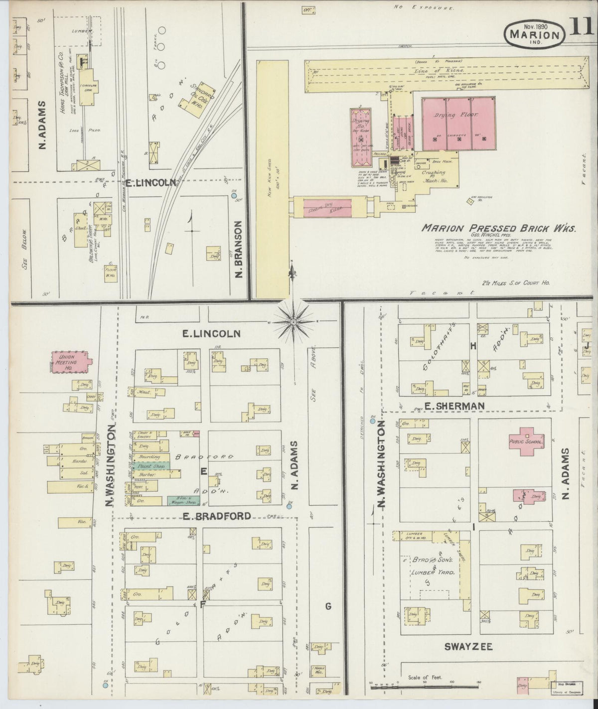 Sanborn Fire Insurance Map from Marion, Grant County, Indiana (1890), Sheet #0011 - Historic Sanborn Fire Insurance Map Print, vintage old map wall art, antique decor, genealogy gift, Indiana Indiana map