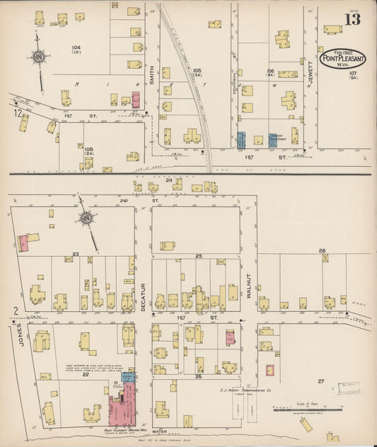 Sanborn Fire Insurance Map from Point Pleasant, Mason County, West Virginia (1922), Sheet #0013 - Historic Sanborn Fire Insurance Map Print, vintage old map wall art, antique decor, genealogy gift, West Virginia West Virginia map