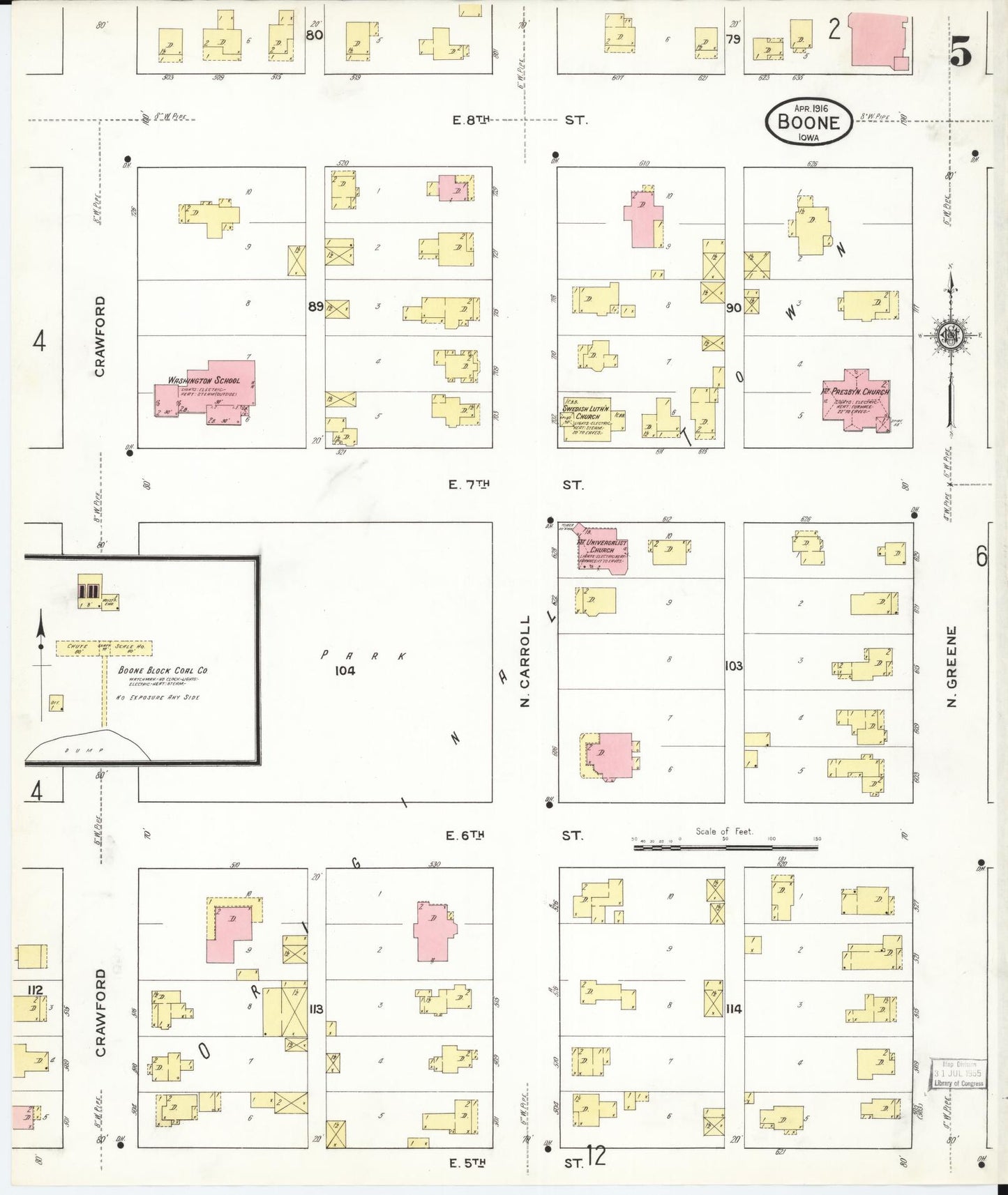 Sanborn Fire Insurance Map from Boone, Boone County, Iowa (1916), Sheet #0005 - Historic Sanborn Fire Insurance Map Print, vintage old map wall art