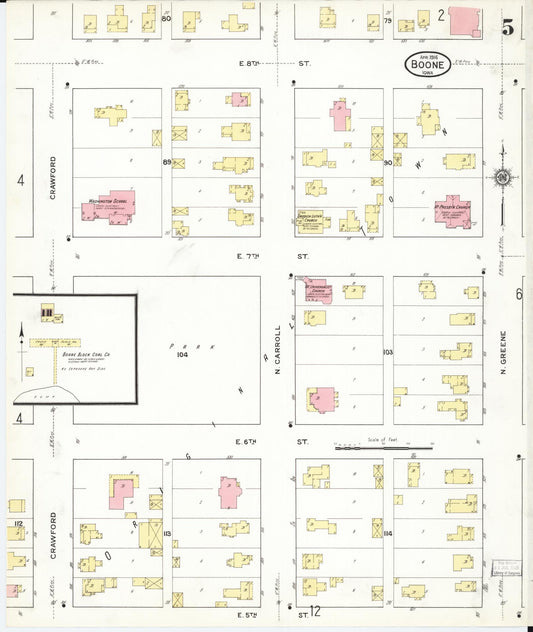 Sanborn Fire Insurance Map from Boone, Boone County, Iowa (1916), Sheet #0005 - Historic Sanborn Fire Insurance Map Print, vintage old map wall art