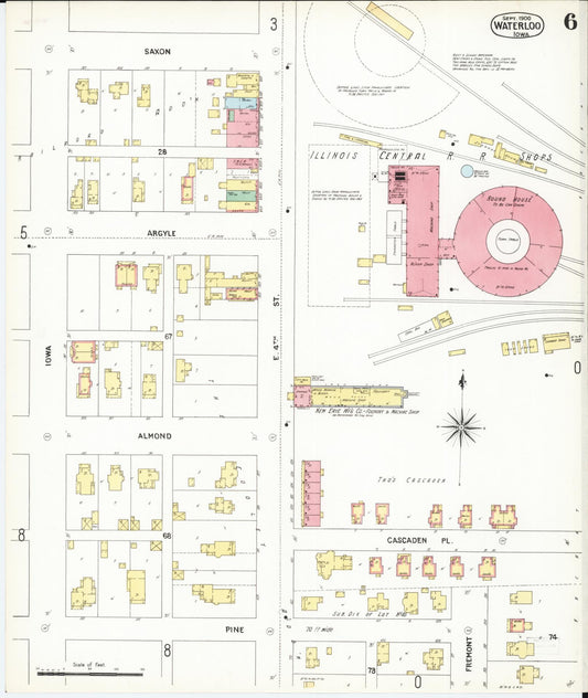 Sanborn Fire Insurance Map from Waterloo, Black Hawk County, Iowa (1900), Sheet #0006 - Historic Sanborn Fire Insurance Map Print, vintage old map wall art