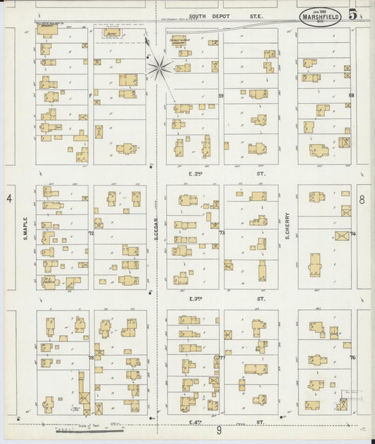 Sanborn Fire Insurance Map from Marshfield, Wood County, Wisconsin (1898), Sheet #0005 - Historic Sanborn Fire Insurance Map Print, vintage old map wall art, antique decor, genealogy gift, Wisconsin Wisconsin map