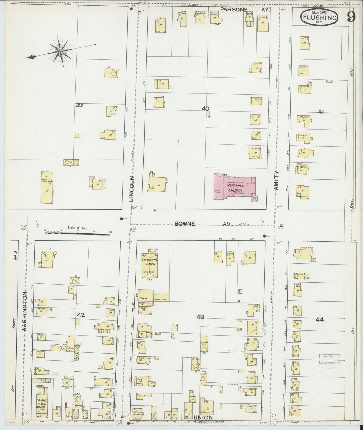 Sanborn Fire Insurance Map from Flushing, Queens County, New York (1892), Sheet #0009 - Historic Sanborn Fire Insurance Map Print, vintage old map wall art, antique decor, genealogy gift, New York New York map