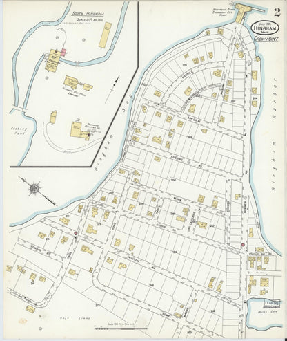 Sanborn Fire Insurance Map from Hingham, Plymouth County, Massachusetts (1911), Sheet #0002 - Complete Map Set gallery image, historic Sanborn map, vintage wall art, Massachusetts Massachusetts